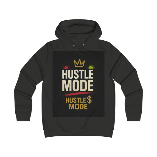 DAM BRAND® HustleMode Hoodie black women's streetwear with bold hustle mode print and crown design