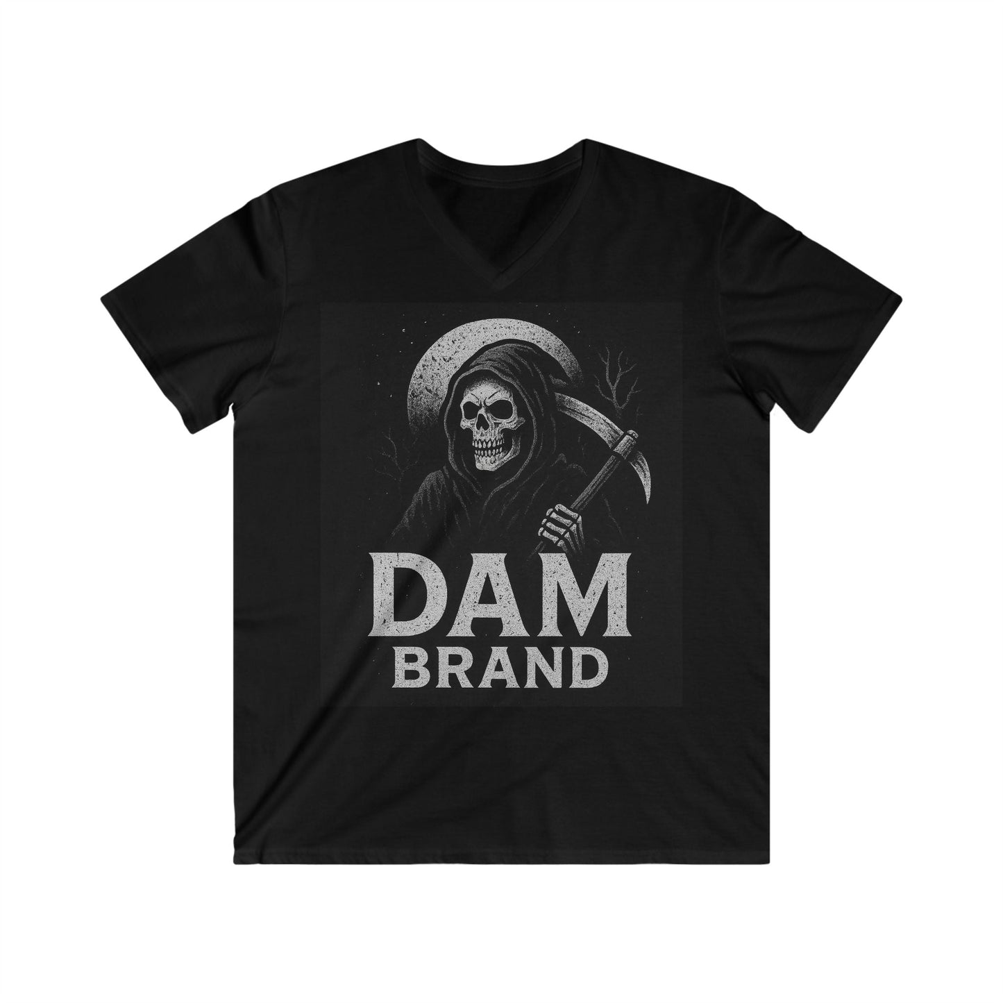 DAM BRAND Rib Cage Rebel black tee with skeleton grim reaper print and urban Halloween design