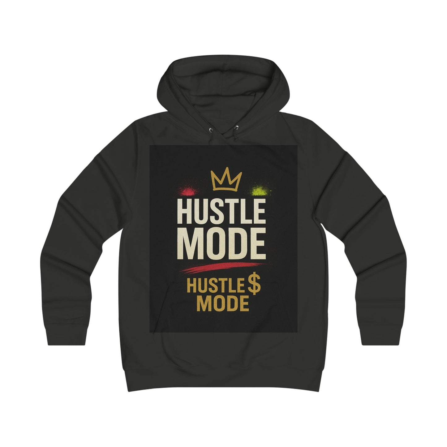 DAM BRAND® HustleMode Hoodie black women's streetwear with bold hustle mode print and crown design