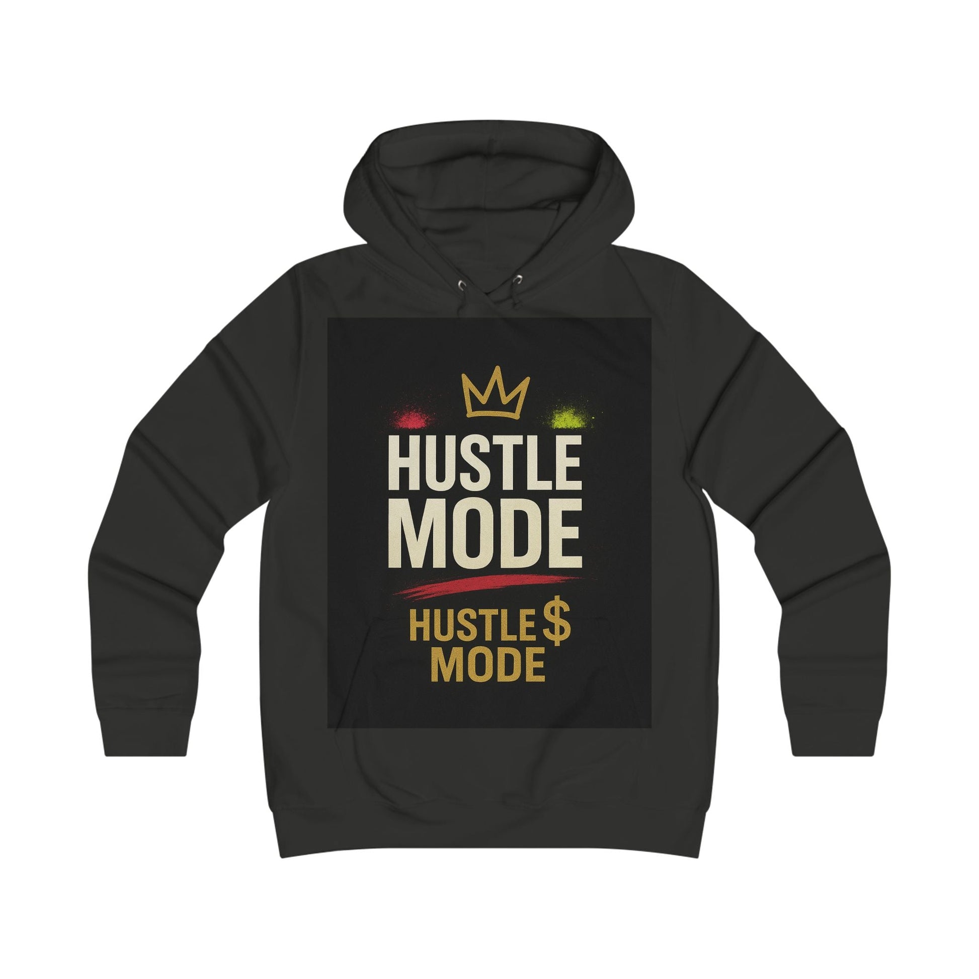 DAM BRAND® HustleMode Hoodie black women's streetwear with bold hustle mode print and crown design