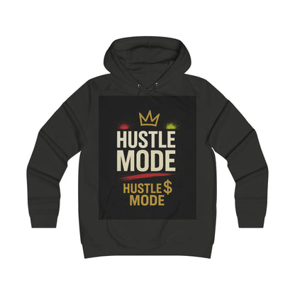 DAM BRAND® HustleMode Hoodie black women's streetwear with bold hustle mode print and crown design