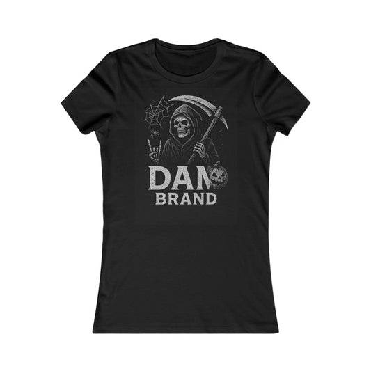 DAM BRAND® Skull Embrace Tee black oversized cotton t-shirt with gothic skull and scythe graphic
